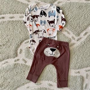 Carter’s Dog Print Outfit - Long Sleeve Onesie & Pants - 3 Months